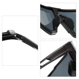 Detailed close-up views of cycling sports sunglasses showing hinges and nose pads