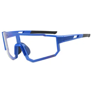 Blue cycling sports sunglasses with UV protection and windproof design for outdoor racing
