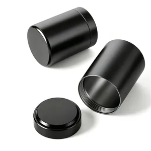 Detail of matte black waterproof aluminum pet cremation urn showing secure screw lid