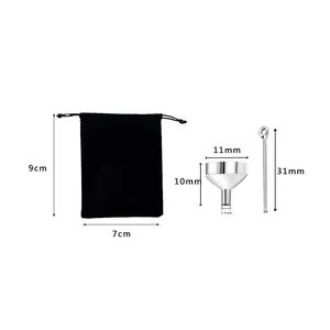 Cremation jewelry filling kit with velvet pouch, small stainless funnel and pin dimensions