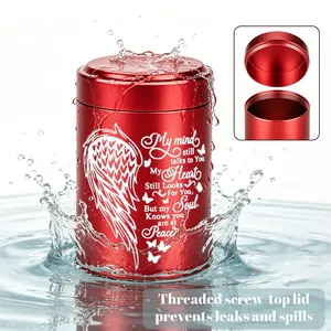Urna roja de aluminio para mascotas con tapa roscada, impermeable en salpicaduras de agua