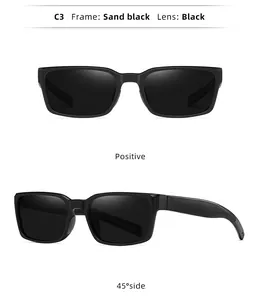 Vorder- und Seitenansicht der sand-schwarzen rechteckigen Polarisationssonnenbrille