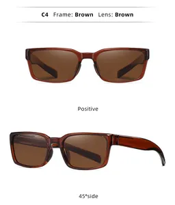 Detaillierte Vorder- und Seitenansicht der braunen rechteckigen Vintage-Sonnenbrille für Herren