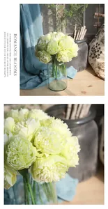 Macro detail of artificial 5-head light green peony bouquet for home decoration
