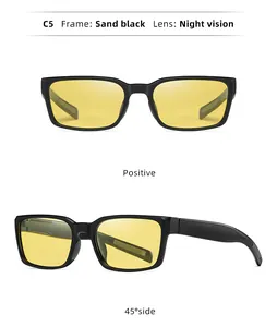 Herren-Rechteck-Sonnenbrille mit sand-schwarzem Rahmen und gelben Nachtsichtgläsern-Detailansicht.
