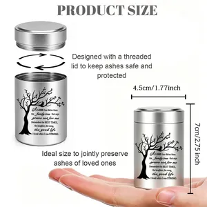 Memorial aluminum alloy urn for ashes with 7cm height and threaded lid detail