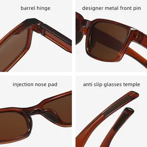 Retro-Sonnenbrille mit Federscharnier und rutschfesten Bügeln im Detail.