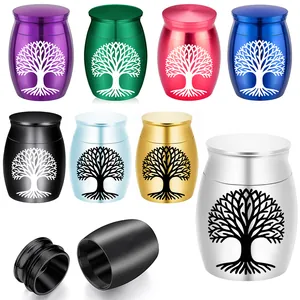 Small Aluminum Alloy Pet Memorial Urn For Dog Cat Ash Tree Of Life Pattern Moisture-Proof Cremation Jar Memorial Gift