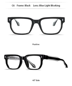 Gafas de montura cuadrada negra con lentes de filtro de luz azul y detalles