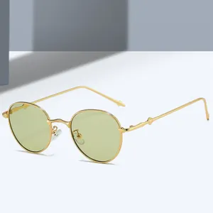Gafas de Sol Redondas de Metal Vintage para Mujeres Hombres Estilo Coreano Retro Moda de Gama Alta Gafas de Protección UV400 Montura de Metal