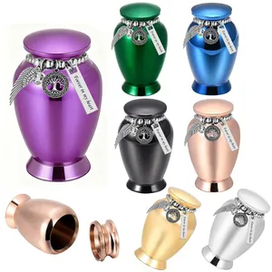 Aluminum Alloy Pet Memorial Cremation Urn Forever In My Heart Charm Angel Wing Tree Of Life Small Keepsake Jar For Human Ashes