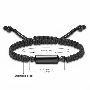 Bracelet commémoratif tressé noir avec capsule en acier inoxydable et dimensions