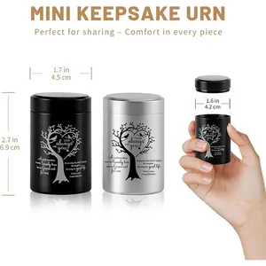 Detaillierte Größenangabe und Farbauswahl für die Lebensbaum Mini Gedenkurnen Set