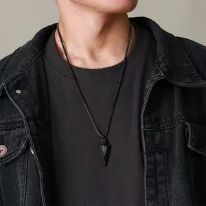 High quality men's black stainless steel arrowhead cremation urn pendant necklace