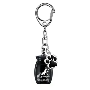 Porte-clés urne funéraire pour animaux en aluminium noir avec gravure My angel has paws