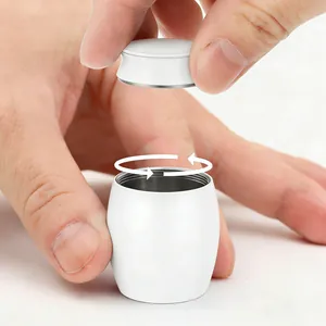 Detail view showing the screw-on lid mechanism of the white aluminum pet urn.