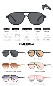 Detailed specifications and color options for vintage double-bridge aviator sunglasses