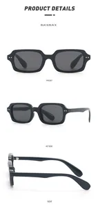 Vistas detalladas de gafas de sol cuadradas negras retro con protección UV completa.