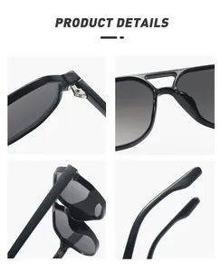 Close-up views showing sturdy hinges and sleek frame of black aviator sunglasses.