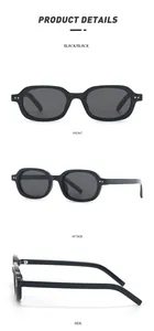 Detailed multi-angle views of unisex black retro oval small frame sunglasses.