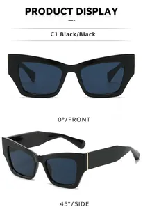 Affichage détaillé du produit des lunettes de soleil œil-de-chat noires sous deux angles.
