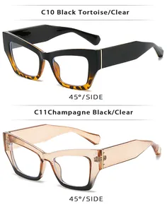 Vue détaillée des lunettes de mode œil-de-chat en montures écaille noire et champagne