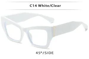 Vue latérale de lunettes de mode œil de chat blanches épaisses avec verres transparents