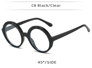 Vue latérale de la monture de lunettes ronde rétro noire à un angle de 45 degrés