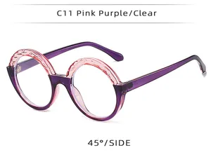 Monture de lunettes ronde élégante en C11 rose et violet clair vue de profil à 45 degrés
