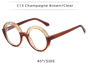 Lunettes rondes monture marron champagne et transparent angle de côté 45 degrés