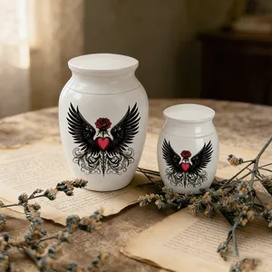 Urne pour Animaux de Compagnie en Alliage d'Aluminium Blanc pour Cendres Crémation Cœur Ailes Rose Jarre Commémorative Petite Moyenne
