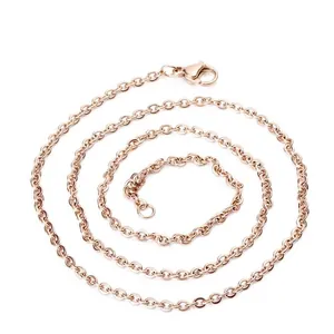 Rose gold stainless steel cable chain necklace for cremation urn pendants, spiral layout.