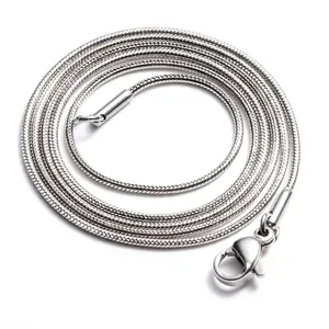 Collar de cadena de serpiente de acero inoxidable plateado con cierre de langosta