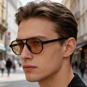 Women's Double Bridge Aviator Sunglasses Vintage Oversized PC Frame Ocean Gradient Lens UV400 Fashion Sunshade Eyewear