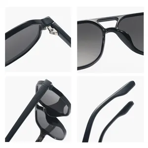 Vintage oversized double bridge aviator sunglasses with gradient lenses macro details