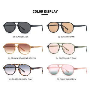 Vintage double bridge aviator sunglasses with large frames in six colors display