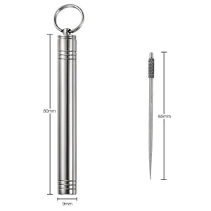 Portable titanium steel toothpick case and reusable pick with dimensions in 80mm and 9mm