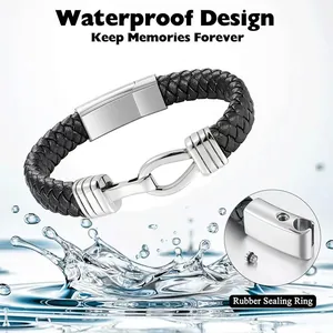 Stainless Steel Infinity Symbol Memorial Cremation Bracelet For Pet Human Ashes Black Braided Leather Urn Bracelet Waterproof Jewelry