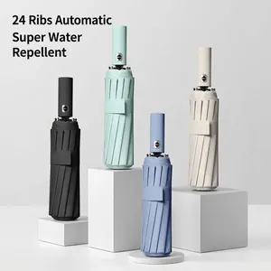 Automatic 24-rib folding umbrella for sun and rain available in four elegant colors