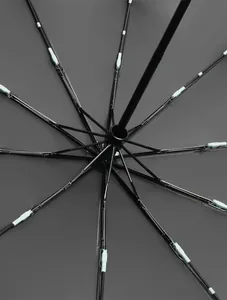 Detailed close-up of the reinforced black ribs inside an automatic windproof folding umbrella