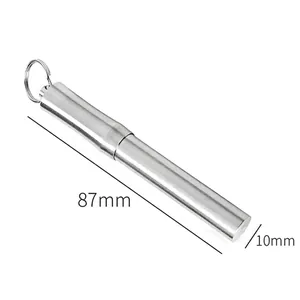 Portable 304 stainless steel toothpick holder keychain cylinder case, 87mm x 10mm size