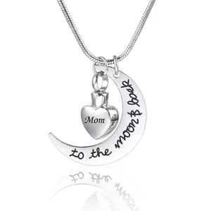 Collar de Urna de Cremación de Acero Inoxidable Corazón Luna Joyería Conmemorativa Colgante para Mujeres Hombres
