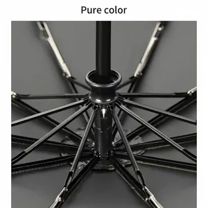 Close-up of the durable black reinforced frame and mechanism of an automatic umbrella