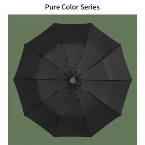 Minimalist automatic folding black glue sunshade umbrella shown from a top view