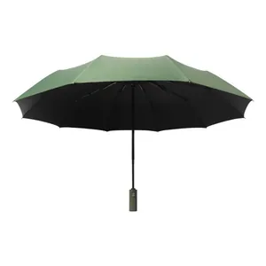 Premium automatic folding umbrella with green canopy and black UV protection coating