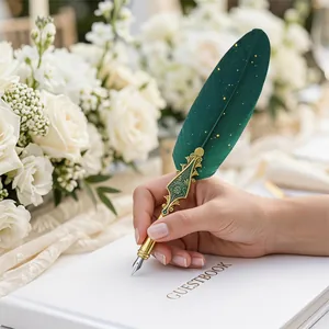 Vintage European Feather Dip Pen Set Artistic Natural Quill Pen With Stainless Steel Nib Alloy Embossed Handle Writing Gift