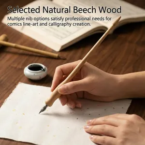 Retro wooden dip pen for English calligraphy and drawing used on textured paper