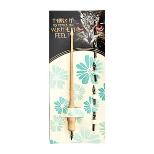 Vintage wooden dip pen set with multiple interchangeable metal nibs for calligraphy