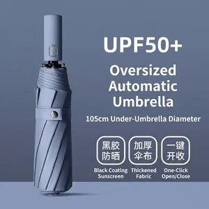 Fully Automatic Folding Umbrella Reinforced Windproof Black Coating Canopy Sun Rain Travel Umbrella For Men Women Heavy Duty
