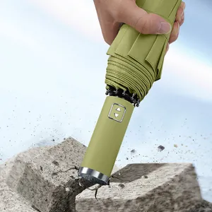 Durable automatic folding umbrella in avocado green with heavy-duty handle construction